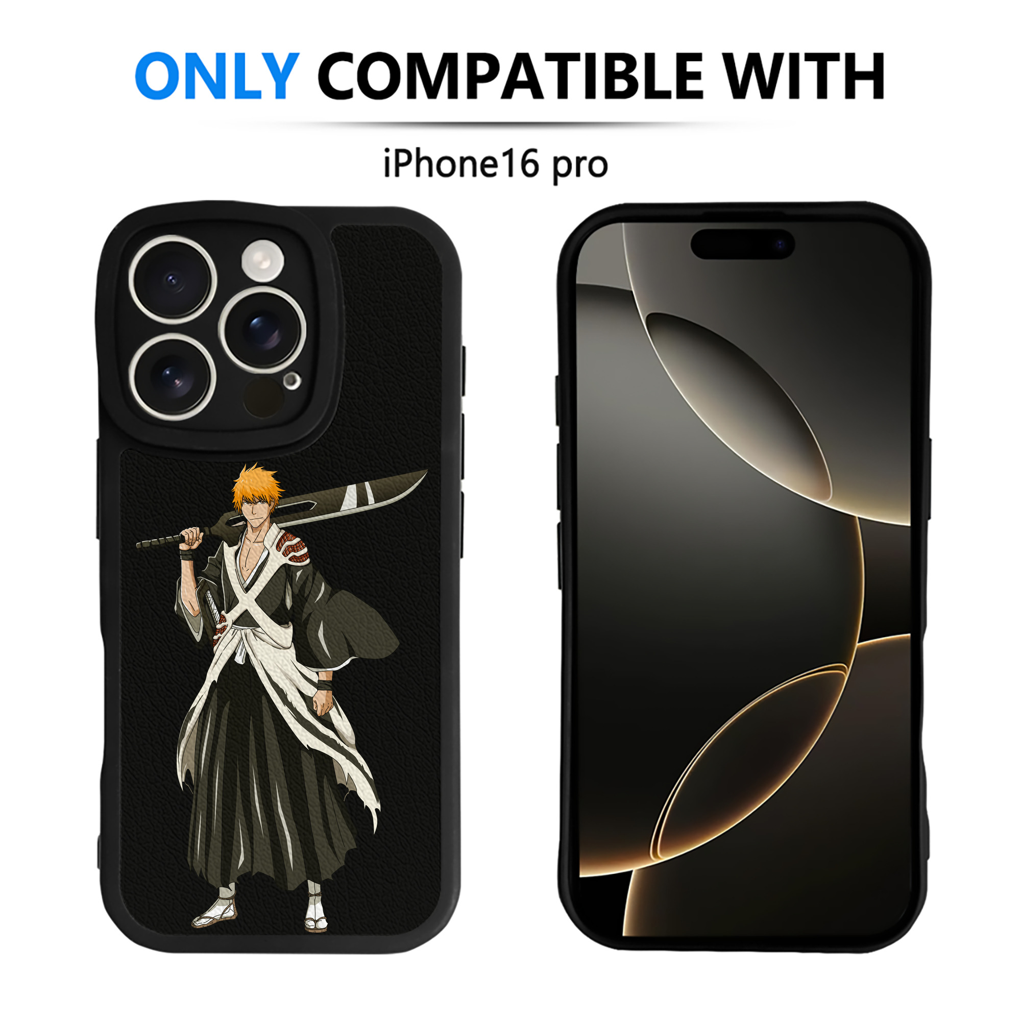 ブリーチ 黒崎一護（くろさき いちご）BLEACH Kurosaki Ichigo 【iPhone 16シリーズ対応】シリコンスマホケース（レザー調） 材質：シリコン